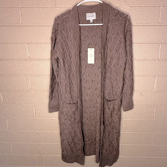 Pink Rose Cozy Brown Cable Knit Cardigan - Picture 1 of 6